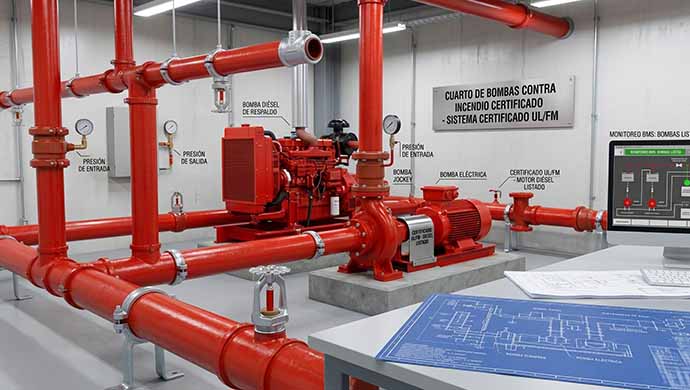 Cuarto de bombas contra incendio certificado UL/FM con monitoreo BMS integrado - Ingeniería ITELCOMEX