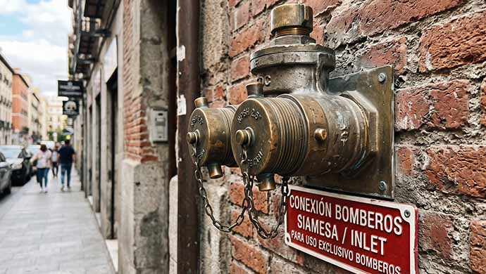 conexión siamesa en fachada de un edificio