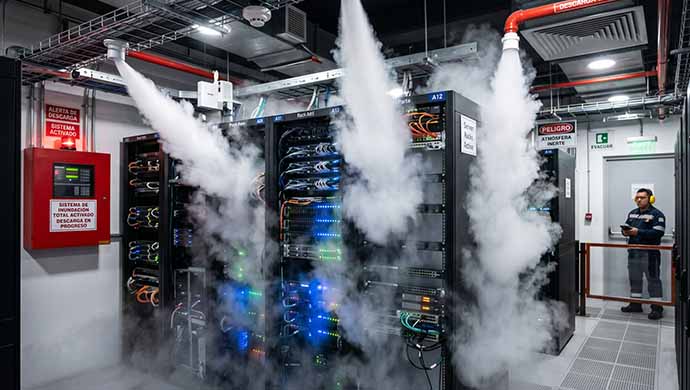 Descarga controlada de sistema de inundación total con CO2 en un cuarto eléctrico industrial