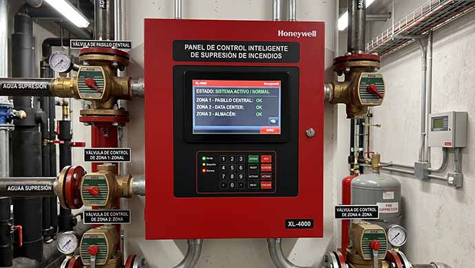 Válvula direccional y panel de control inteligente para supresión de incendios por CO2